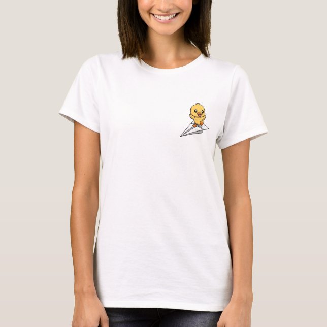 T-shirt Joyful Yellow Duckling Surfing on a Paper Airplane (Devant)