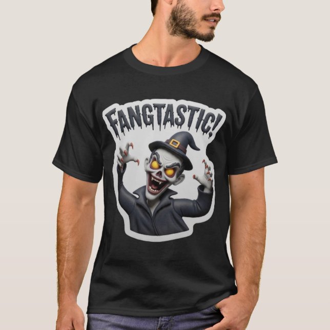 T-shirt Jubilant cartoon zombie character with fangs and F (Devant)