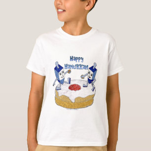 T-shirt Judaica Happy Hanukkah Dancing Dreidels