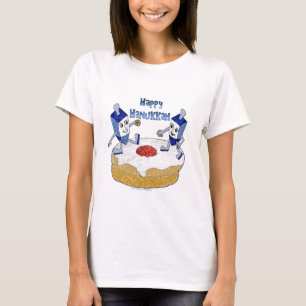 T-shirt Judaica Joyeux Hanukkah Dreidels Dansants Beignet