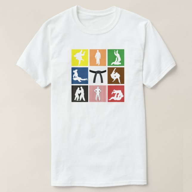 T-shirt Judo Color Belt Pop Art Judokas Silhouette (Design devant)