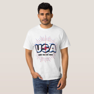 T-shirt Juillet 4 USA Texte N Rayons Rouge Bleu Blanc Desi