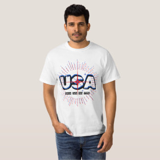 T-shirt Juillet 4 USA Texte N Rayons Rouge Bleu Blanc Desi