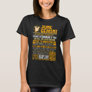 T-shirt Juin Gemini Faits Traits Horoscope Zodiac Astrolog