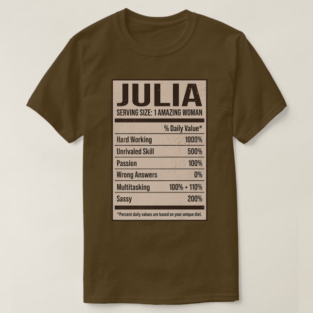 T-shirt Julia Nutrition Fact Nom Pseudo Alias Titre Fr (Design devant)