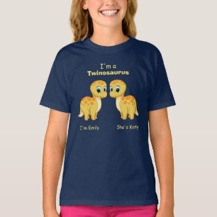T-shirt Jumeaux Dinosaures Bébé Jaunes Personnalisés