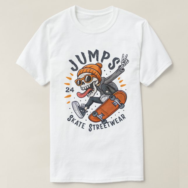 T-shirt Jumps Skeleton Skateboard Strewear Design (Design devant)