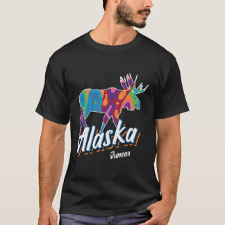 T-shirt Juneau Alaska Usa Colorful Moose Vacances