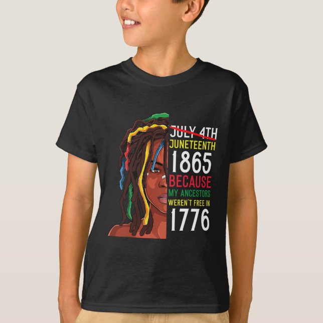 T-shirt Junetdix Day Ancestors Gratuit 1776 Juillet 4 Noir (Devant)