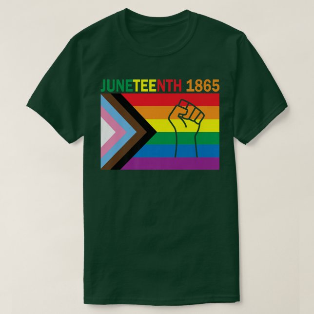 T-shirt Juneteenth 1865 Fist Rainbow Flag Gay Pride Month  (Design devant)