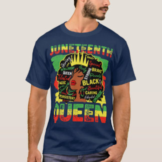 T-shirt Junetten Queen Black Femmes cheveux naturels Afro 