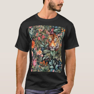 T-shirt jungle colorée avec tigre caché