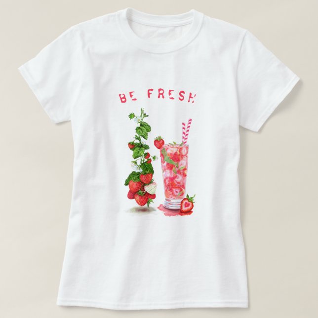 T-shirt Jus de fraise frais Boisson Cool - Fruits d'été (Design devant)