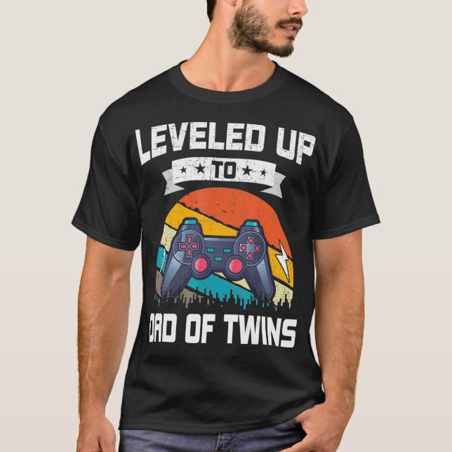 T-shirt Jusqu'à Papa Of Twins Video Gamer Jeu (Devant)
