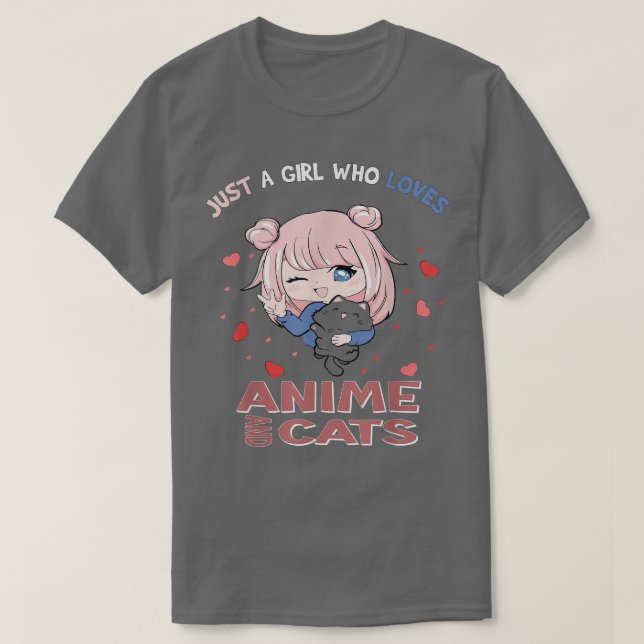 T-shirt Just a Girl Who Love Anime And Cats anime cat kaw (Design devant)