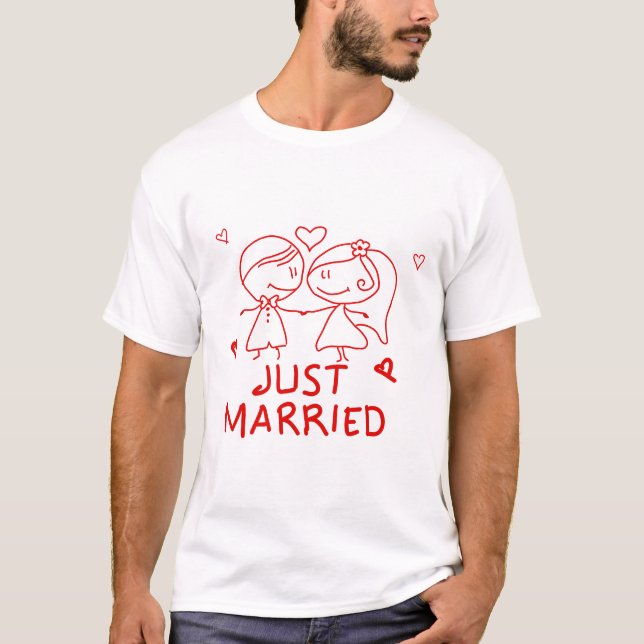 T-shirt Just Married - Cute Couple Sketch Design (Devant)
