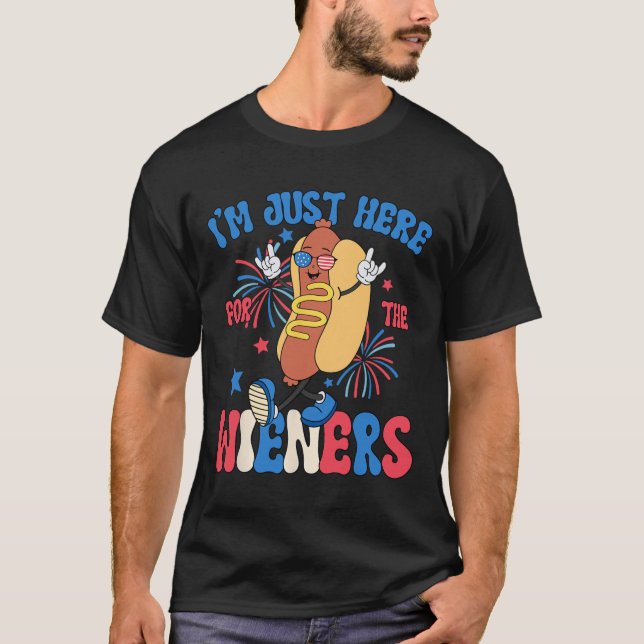 T-shirt Juste Ici Pour Les Weiners 4 juillet Drôle Hot Do (Devant)