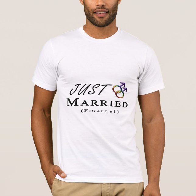 T-shirt Juste marié (Enfin) Gay pride avec symboles de gen (Devant)