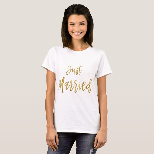 T-shirt Juste marié Gold Foil Typographie Chemise (Devant entier)