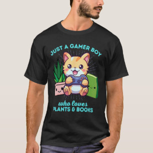 T-shirt Juste un garçon gamer qui aime les chats les plant