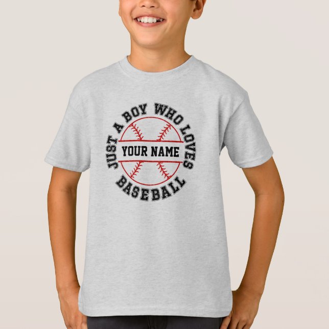 T-shirt Juste Un Garçon Qui Aime Le Baseball Nom Personnal (Devant)
