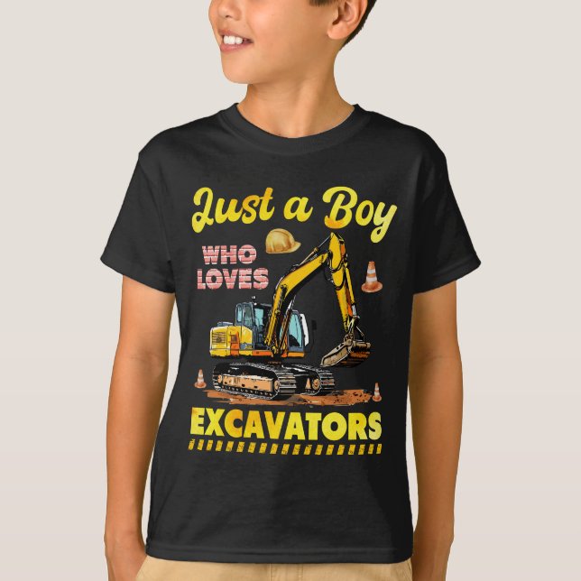 T-shirt Juste Un Garçon Qui Aime Les Excavateurs Construct (Devant)