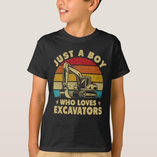 T-shirt Juste Un Garçon Qui Aime Les Excavateurs Construct (Devant)