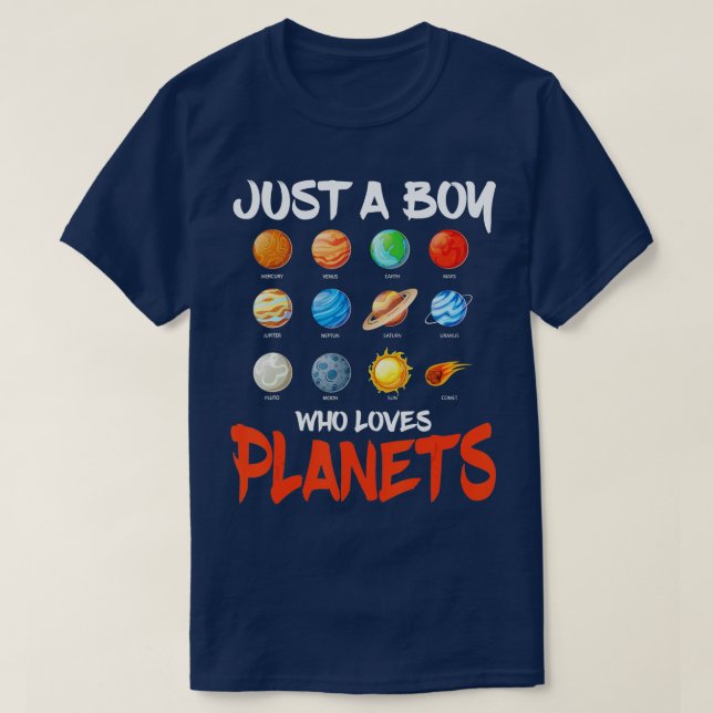 T-shirt Juste Un Garçon Qui Aime Les Planètes Space Nain S (Design devant)
