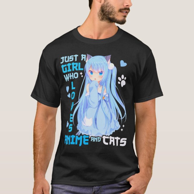 T-shirt Juste Une Fille Qui Aime Anime Et Chats Drôle Kawa (Devant)