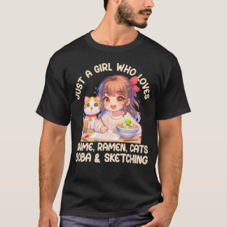 T-shirt Juste Une Fille Qui Aime Anime Ramen Chats Boba Et