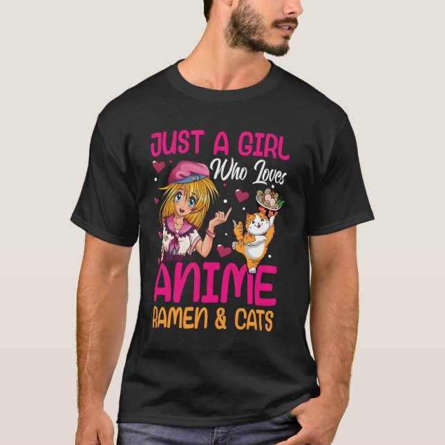 T-shirt Juste Une Fille Qui Aime Anime Ramen Et Chats Mign (Devant)