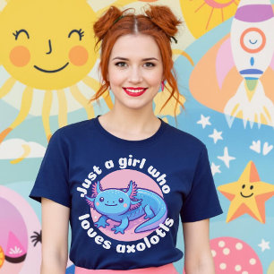 T-shirt Juste une fille qui aime Axolotls Blue Kawaii mign