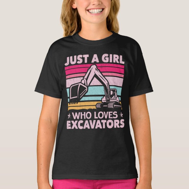 T-shirt Juste une fille qui aime Excavateurs Rétro Excavat (Devant)