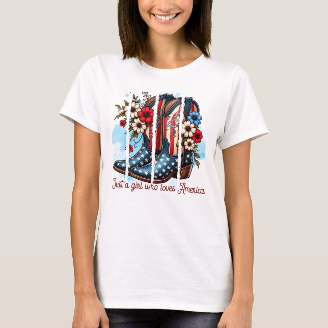 T-shirt Juste une fille qui aime l'Amérique Bottes (Devant)