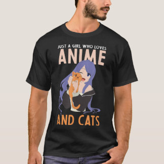 T-shirt Juste Une Fille Qui Aime L'Anime Et Les Chats Kawa