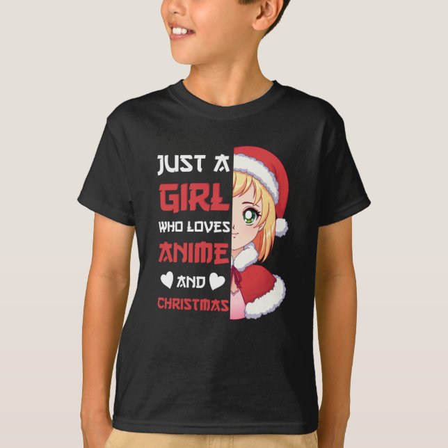 T-shirt Juste Une Fille Qui Aime L'Anime Et Noël (Devant)
