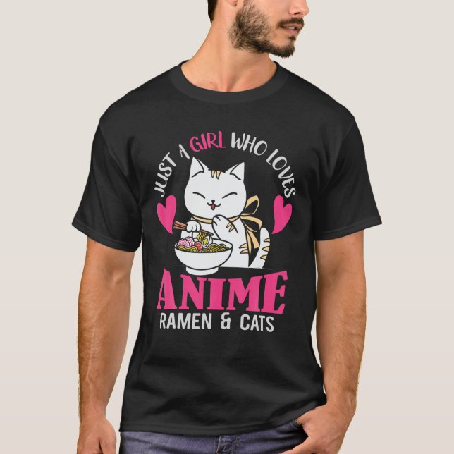 T-shirt Juste une fille qui aime l'Anime Ramen et les chat (Devant)