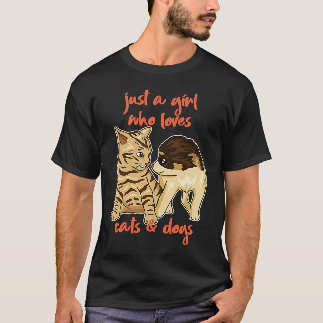 T-shirt Juste Une Fille Qui Aime Les Chats Et Chiens Chien (Devant)