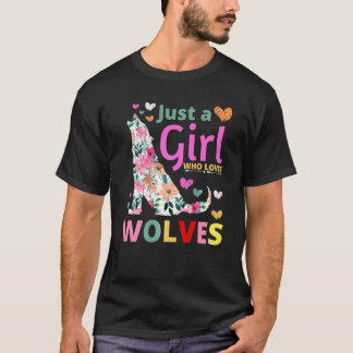 T-shirt Juste Une Fille Qui Aime Les Loups Floral Howling 