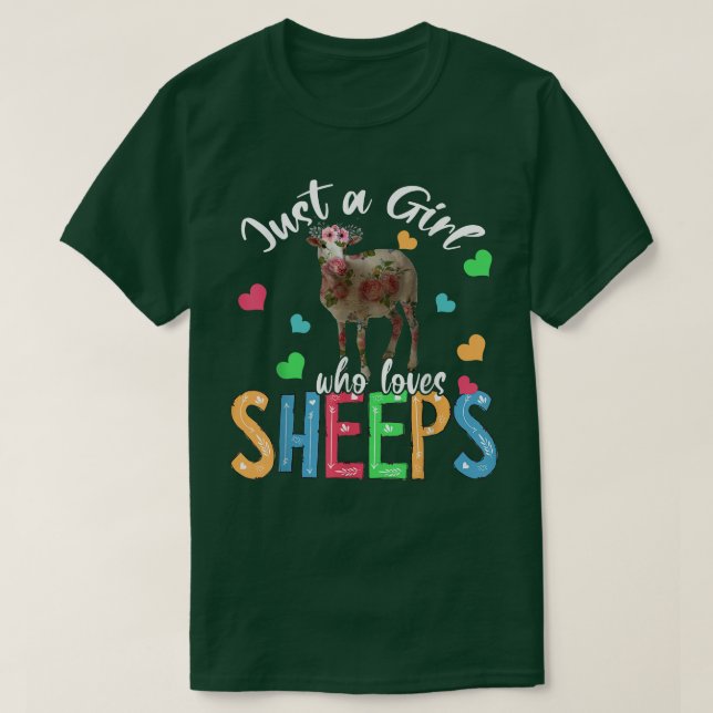 T-shirt Juste Une Fille Qui Aime Les Moutons Fleurs Floral (Design devant)