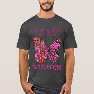 T-shirt Juste une fille qui aime les papillons Moitié fleu