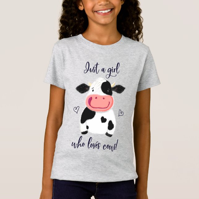T-Shirt Juste Une Fille Qui Aime Les Vaches ! Coeurs Et Ho (Devant)