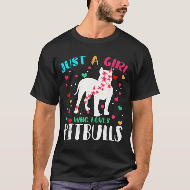 T-shirt Juste Une Fille Qui Aime Pitbulls Silhouette Flowe (Devant)