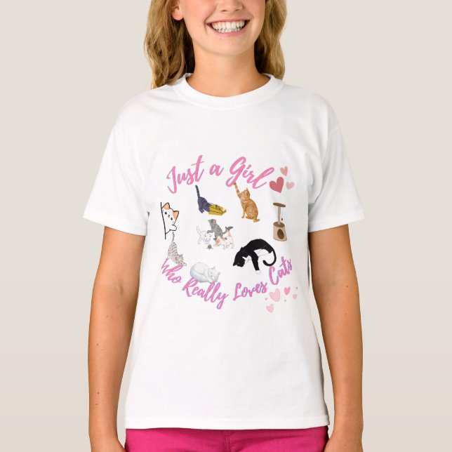 T-shirt Juste une fille qui aime vraiment les chats (Devant)
