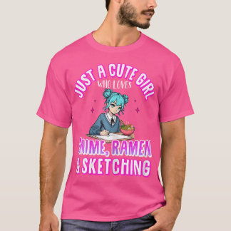 T-shirt Juste Une Mignonne Fille Qui Aime Le Sketching Ani