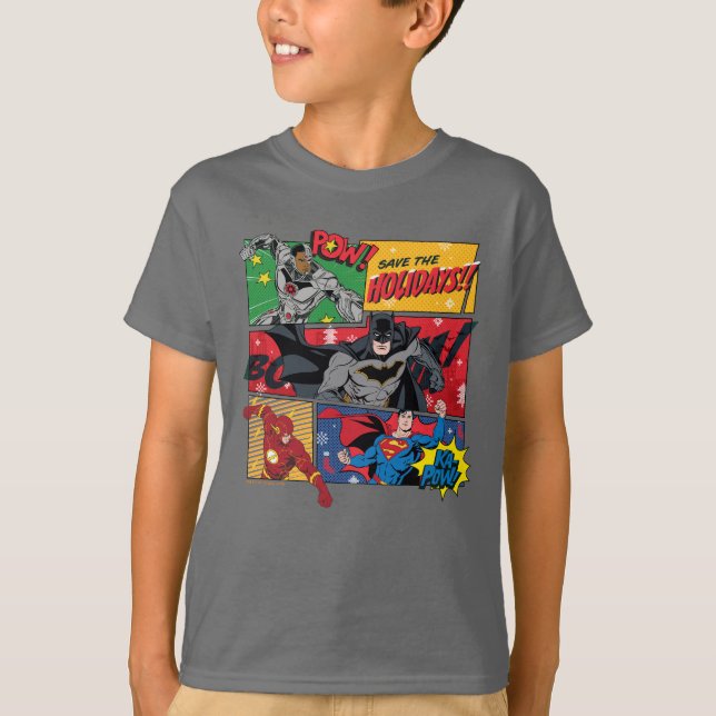 T-shirt Justice League "Sauvez les fêtes !" (Devant)