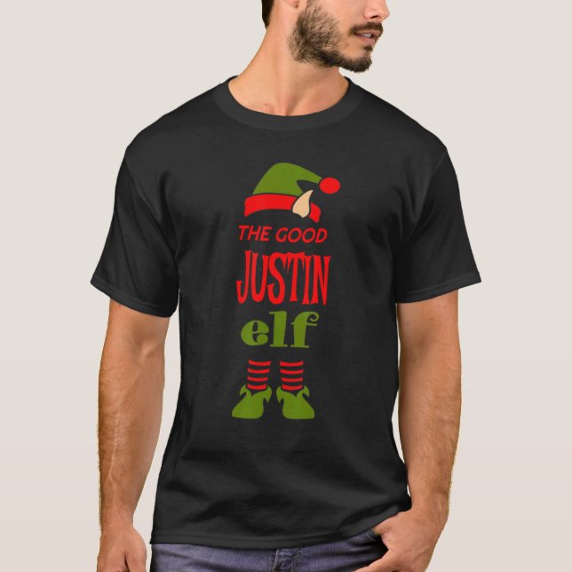 T-shirt JUSTIN Elfe Bonne Fête de Noël Party de Pyjama Ass (Devant)