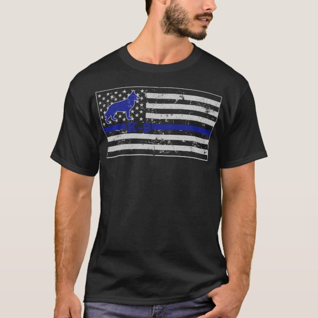 T-shirt K9 amincissent le drapeau de Blue Line (Devant)