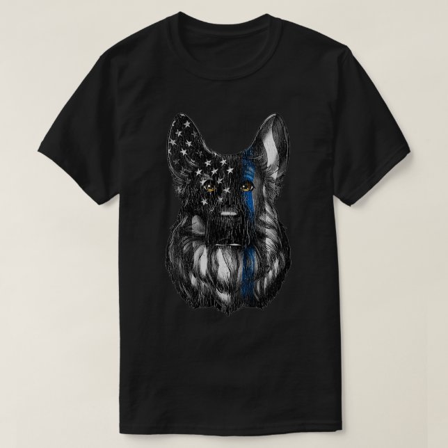 T-shirt K9 Unité Ligne Bleue Mince Drapeau Police berger a (Design devant)