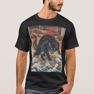 T-shirt Kaiju à pointes au-dessus de l'océan tempétueux
